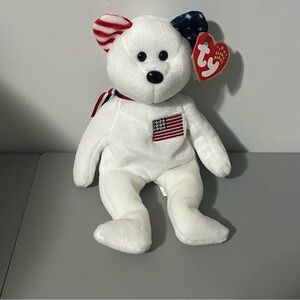 Ty America Beanie Baby White Version Memorial Bear NWT 01/02 Retired Tag Error